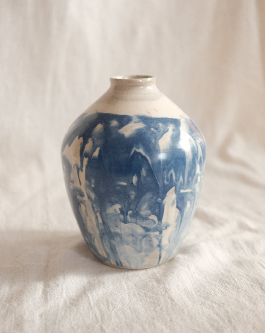 White and Blue Marbled Vase