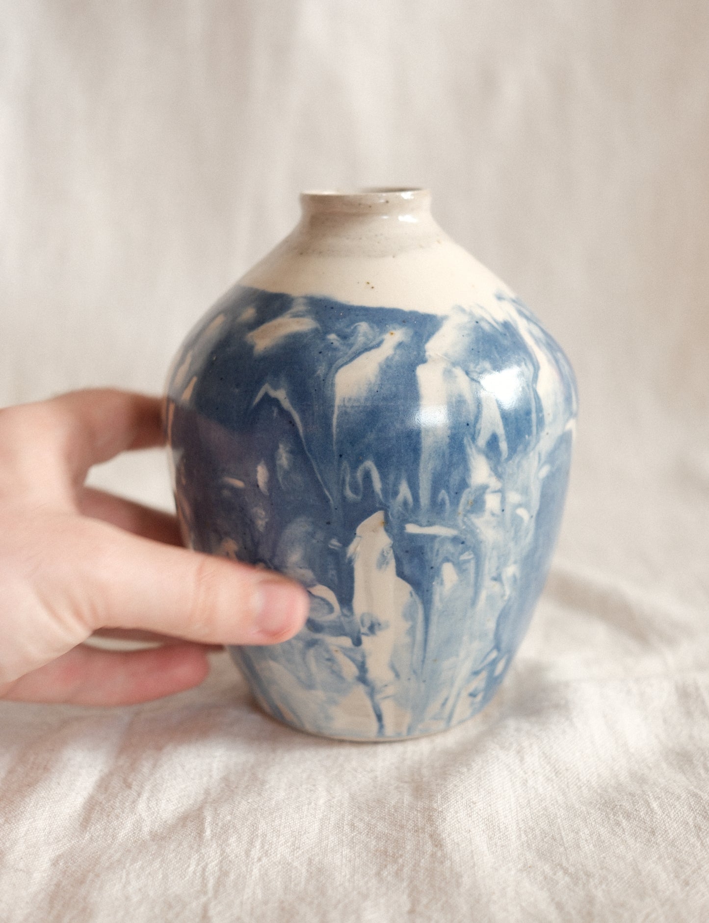 White and Blue Marbled Vase
