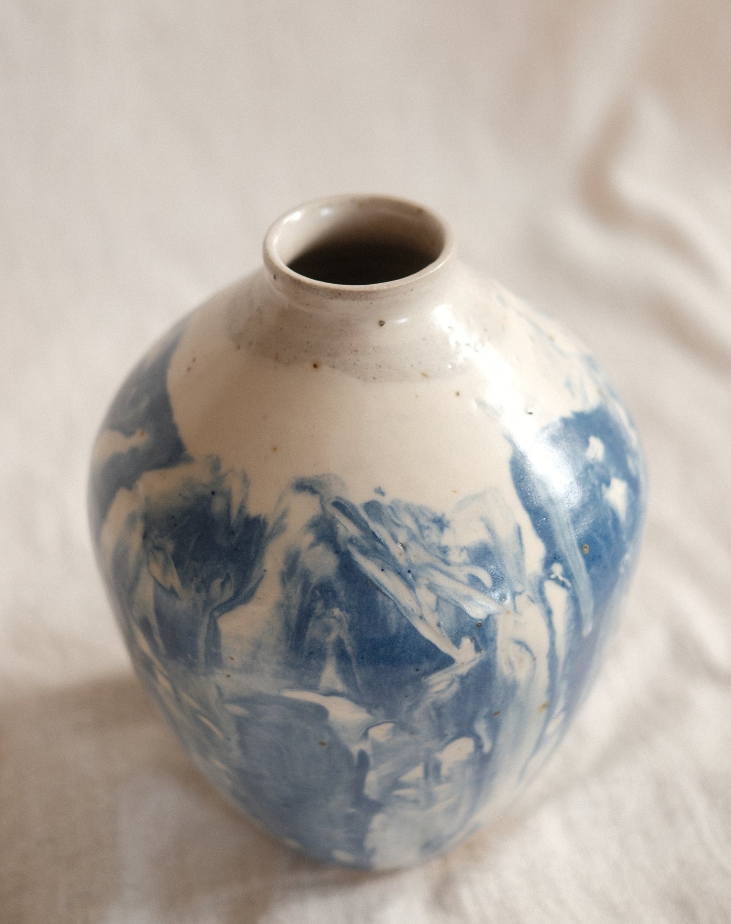 White and Blue Marbled Vase