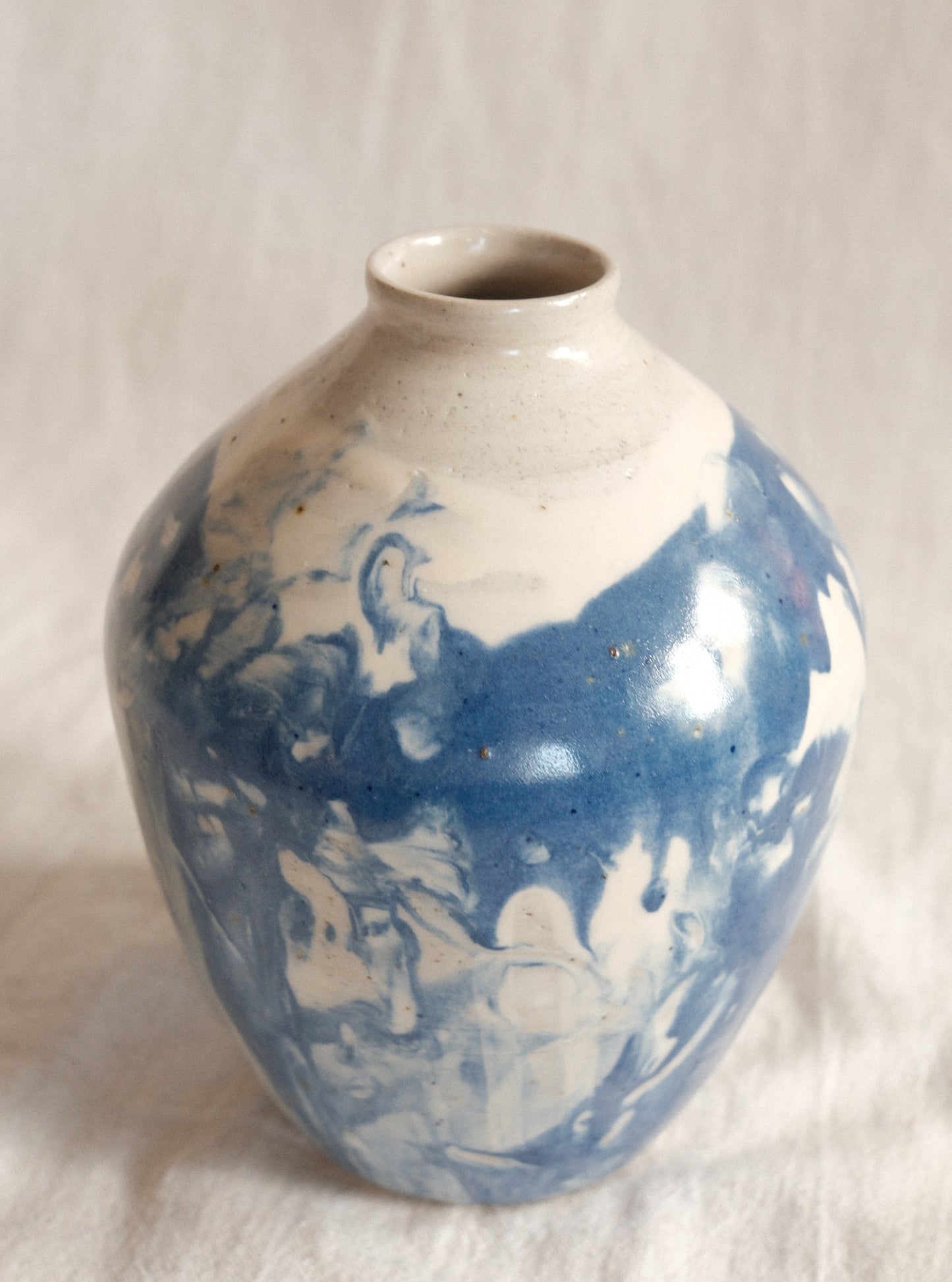 White and Blue Marbled Vase