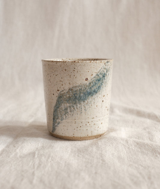 Small Handleless Cup - Pale Cream and Blue #1