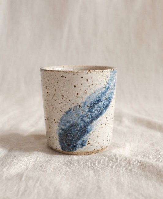Small Handleless Cup - Pale Cream and Dark Blue #1