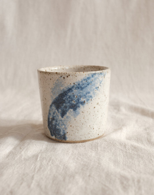 Small Handleless Cup - Pale Cream and Dark Blue #2
