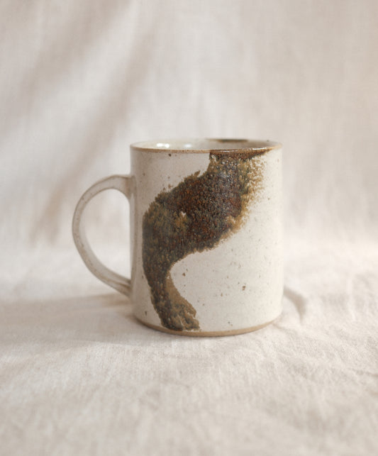 Large Handled Pale Cream and Deep Brown Cup