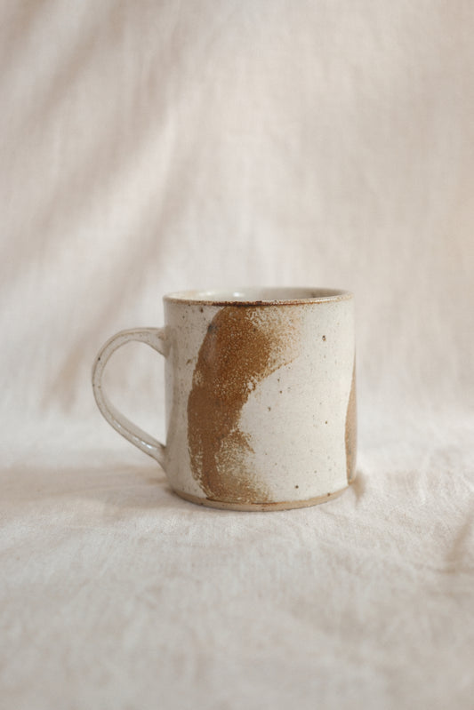 Large Handled Pale Cream and Light Brown Cup