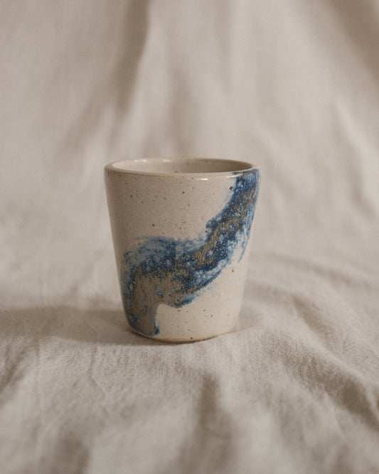 Small Handleless Cup - Pale Cream and Dark Blue #3