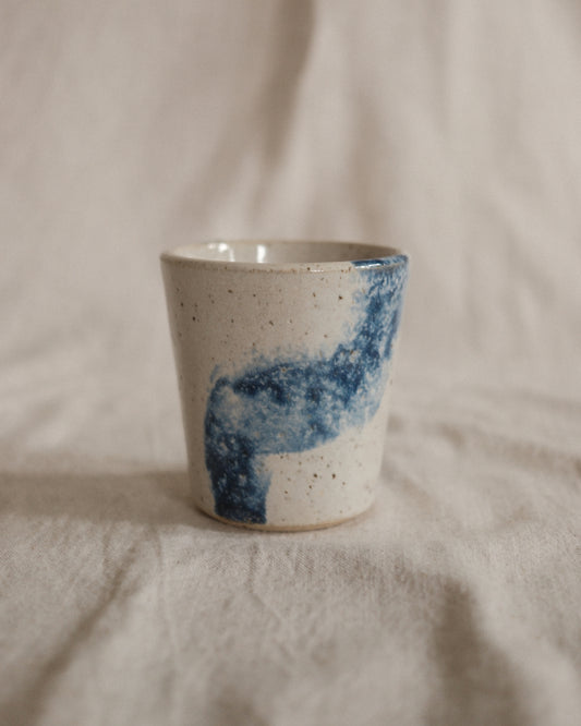 Small Handleless Cup - Pale Cream and Dark Blue #4
