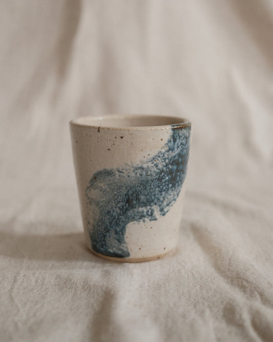 Small Handleless Cup - Pale Cream and Dark Blue #10
