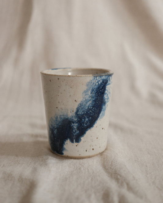 Small Handleless Cup - Pale Cream and Dark Blue #5