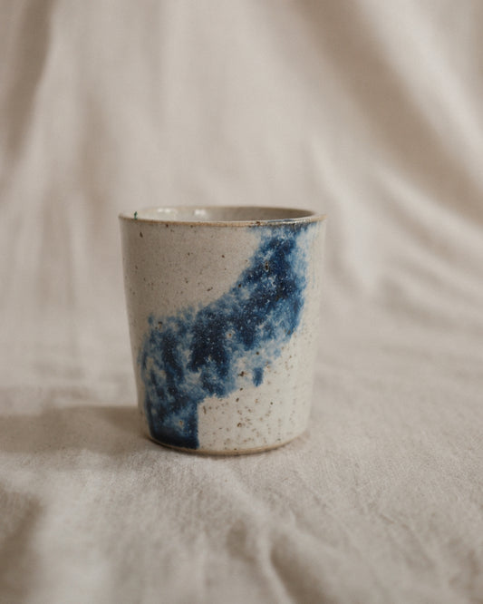 Small Handleless Cup - Pale Cream and Dark Blue #6