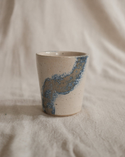 Small Handleless Cup - Pale Cream and Dark Blue #7