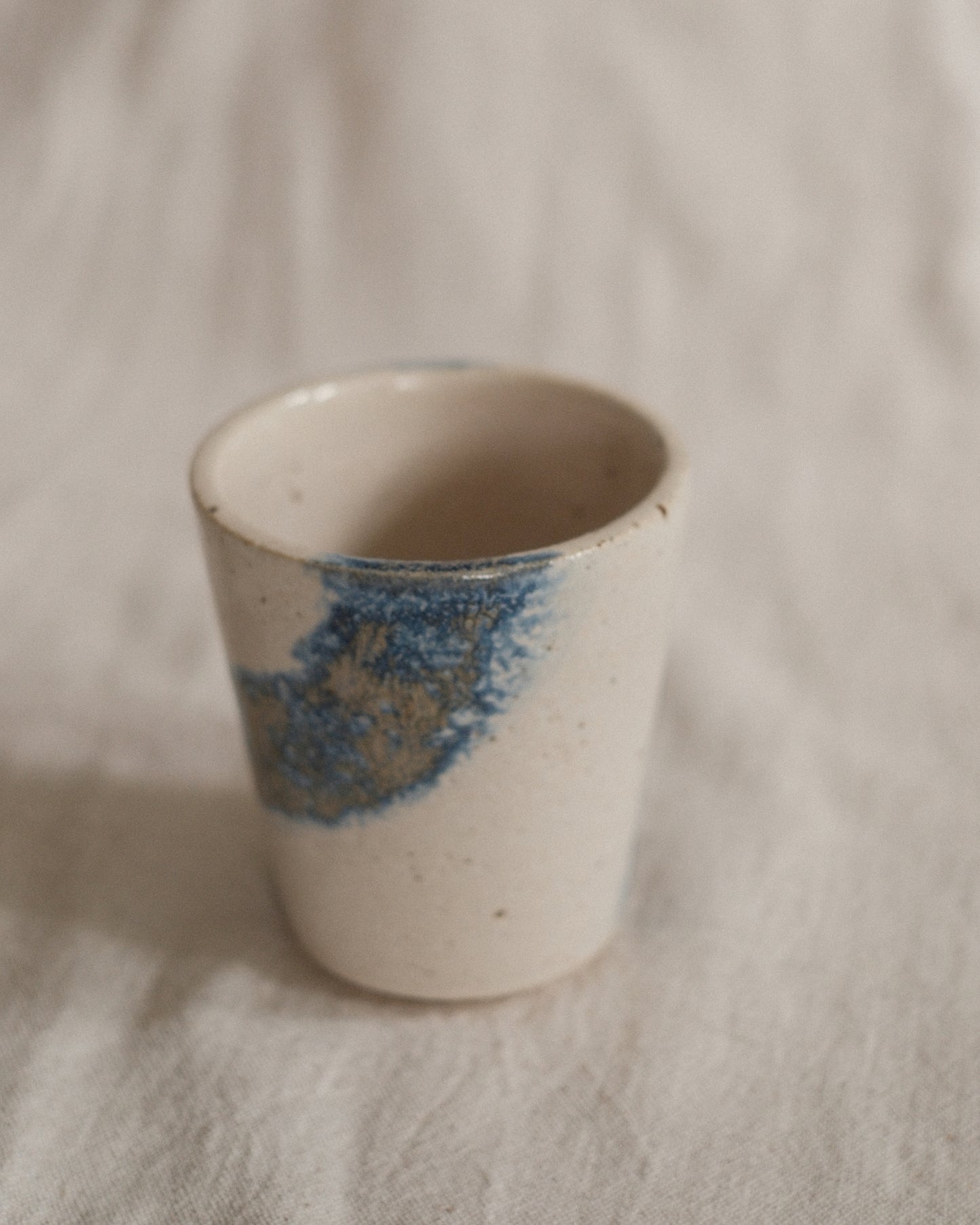 Small Handleless Cup - Pale Cream and Dark Blue #7